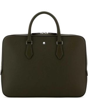 Montblanc Olive Green Leather Sartorial Briefcase - Black