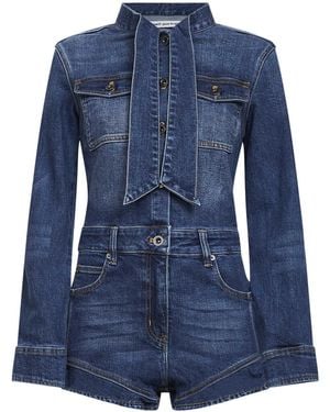 Self-Portrait Stretch Denim Frill Playsuit - Blue