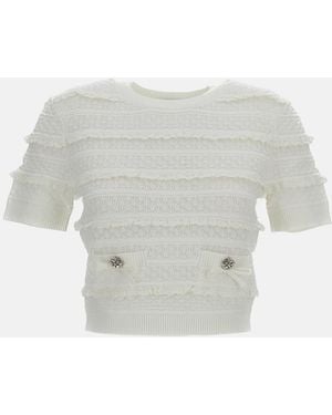 Self-Portrait Pointelle Knit Top - White