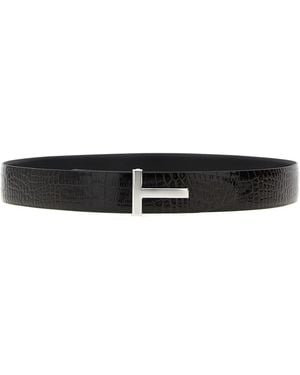 Tom Ford Reversible Crocodile Leather Belt - Black