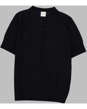 Paul Smith Merino Wool Blend Knit Polo Top - Black