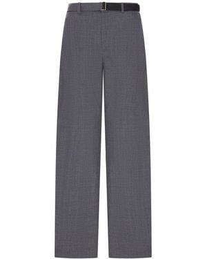 Sacai Wide-Leg Wool-Blend Pants With A Belt - Gray