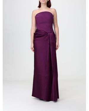 Solace London Off-The-Shoulder Satin Gown With Draped Waist And Back Slit - Purple