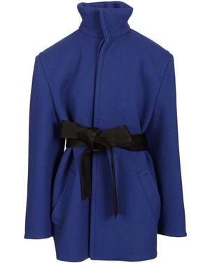 Saint Laurent Short Coat With Belt - Blue