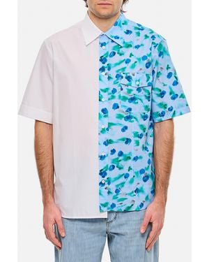 Marni Short-Sleeve Split Design Shirt With Abstract Floral Print - Blue