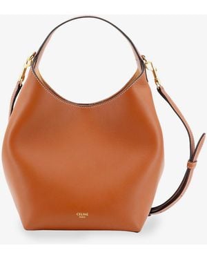 Celine Leather Crossbody Bag With Logo Lettering On The Bottom - Brown