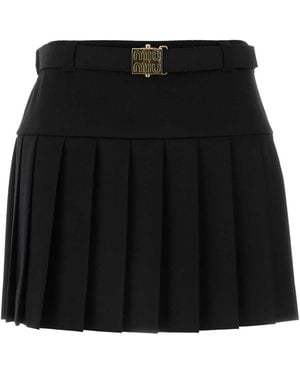 ミニスカート MiuMiu Black stretch wool blend mini skirt Miu Miu Stretch Wool Blend Mini Skirt in Black | Lyst