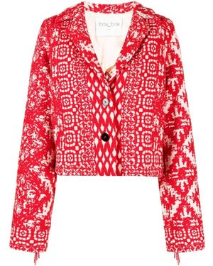 forte_forte Forte_Forte Graphic-Print Fringe-Detail Jacket - Red