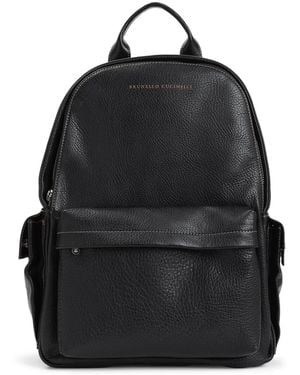 Brunello Cucinelli Calfskin Backpack With Grain - Black