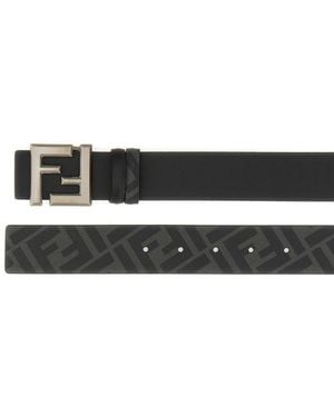 Fendi Reversible Belt With Thin Squared Ff Buckle - Black