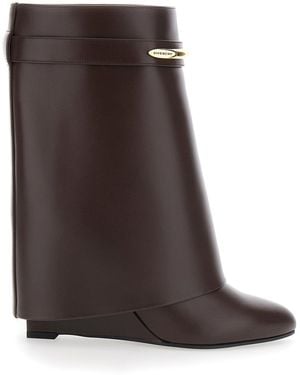 Givenchy Wedge Heel Ankle Boots With Logo Plate On The Side - Brown