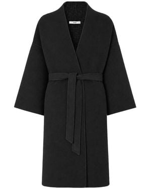 Fendi Ff Wool Coat With Waist Belt - Black