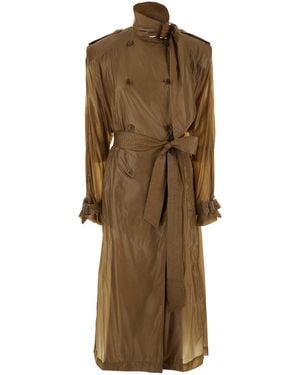 Saint Laurent Double-Breasted Trench Coat With Lavallière Collar And Front Belt - Natural
