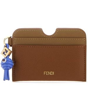 Fendi Two-Tone Leather Card Holder - Brown