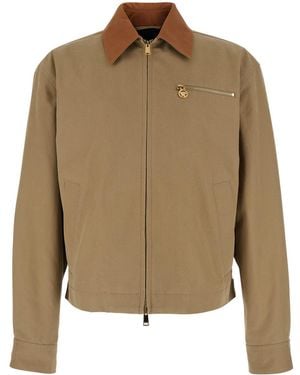 Versace Jacket With Leather Collar And Medusa Head Metallic Detail - Natural