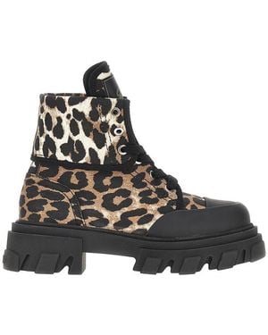 Ganni Leopard-Printed Denim Boots - Black