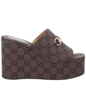 Gucci Fabric Wedge Sandal "Gg" - Brown