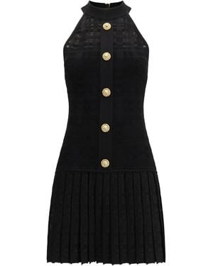 Balmain Tartan Tattoo Knit Flare Short Dress - Black
