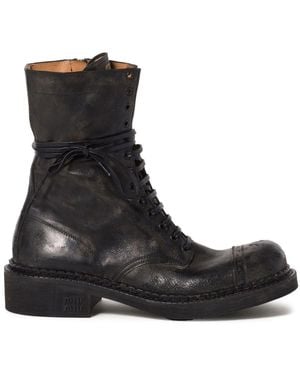 Miu Miu Leather Lace-Up Boots - Black