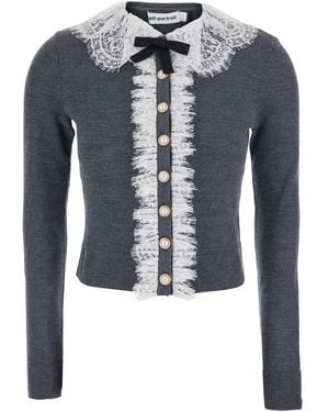 Self-Portrait Cardigan With Lace Collar - Blue