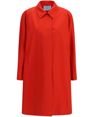 Prada Cotton Gabardine Coat With Classic Collar - Red