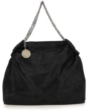 Stella McCartney Shoulder Bag With Diamond-Like Chain And Logo Charm On The Front - Black