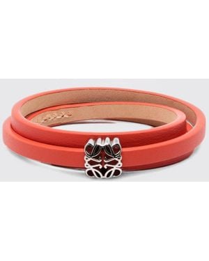 Loewe Anagram Multi-Strand Calfskin Bracelet With Metal Monogram - Red