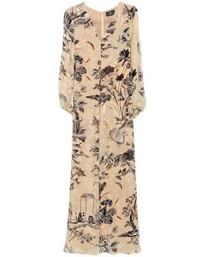 Etro Long Dress With Silk Blend Print - Natural