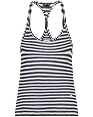 Tom Ford Striped Viscose Tank Top With Tonal Tf Embroidered Logo - Blue