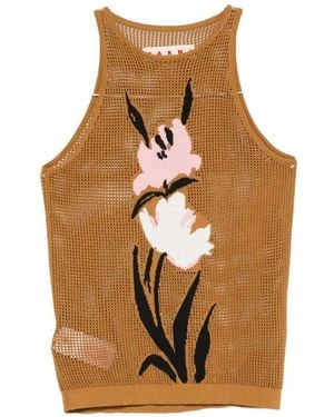 Marni Mesh Top With Floral Inlays - Natural