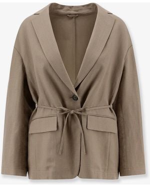 Brunello Cucinelli Viscose And Linen Blend Blazer - Natural
