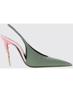 Saint Laurent Loredana Satin Slingback Pumps With Crystals And High Stiletto Heel - Green