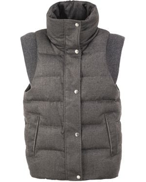 Peserico Padded Gilet With High Neck And Lurex Knit Details - Gray
