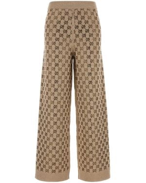 Gucci Embellished Wool Blend Sweatpants - Natural