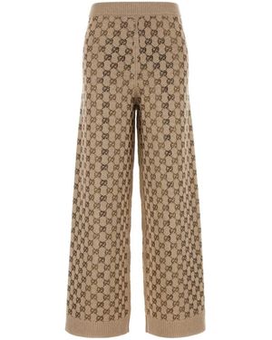 Gucci Embellished Wool Blend Sweatpants - Natural