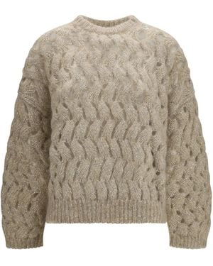 Brunello Cucinelli Dazzling Zigzag Cables Mohair And Wool Sweater - Natural