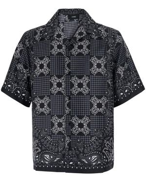 Amiri Bowling Shirt With Cuban Collar And All-Over Geometric Print - Black