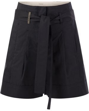 Peserico Short With Pleats And Stretch Cotton - Blue