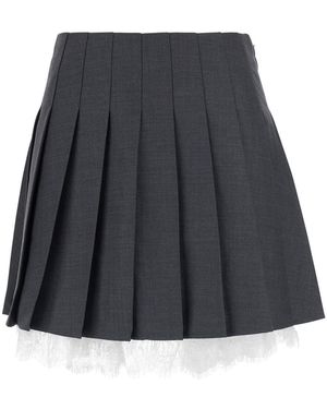 Self-Portrait Skirt With Lace Trim - Gray
