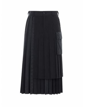 Sacai Pleated Layered Midi Skirt - Black
