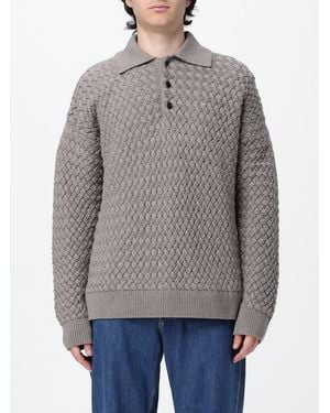 Bottega Veneta Relaxed Fit Long-Sleeve Knitted Wool Polo Shirt - Gray