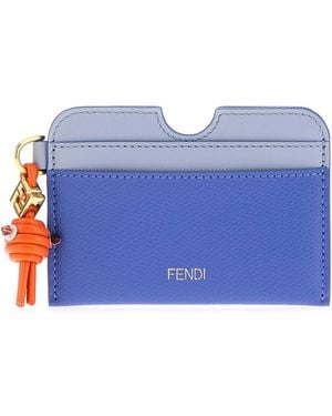 Fendi Two-Tone Leather Card Holder - Blue