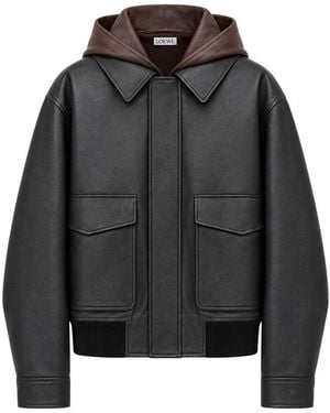 Loewe Lambskin Nappa Jacket With A Contrasting Hood - Black