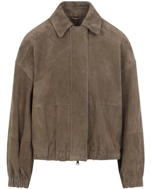 Brunello Cucinelli Oregano Suede Leather Jacket - Brown