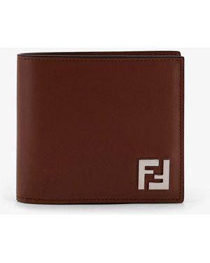 Fendi Leather And Ff Jacquard Fabric Bifold Wallet - Brown