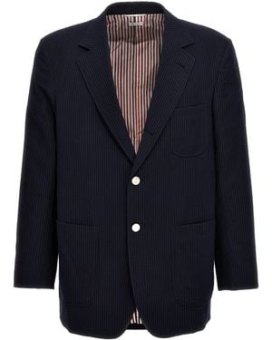 Thom Browne Single-Breasted Seersucker Blazer - Blue