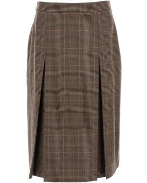 Saint Laurent Midi Skirt With Side Concealed Zip Closure And All-Over Check Motif - Brown