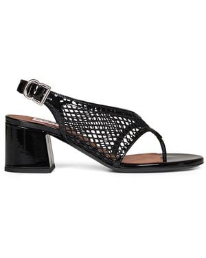 Alaïa Heeled Thong Sandals Fishnet & Patent - Black