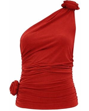 Magda Butrym Single Shouldered Ruched Top With Floral Detail