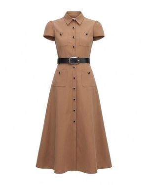 Self-Portrait Twill Belted Midi Dress - Brown
